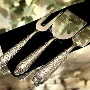 Vintage Julia Knight 3 Piece Cheese Serving Set Silver Florentine Charcuterie